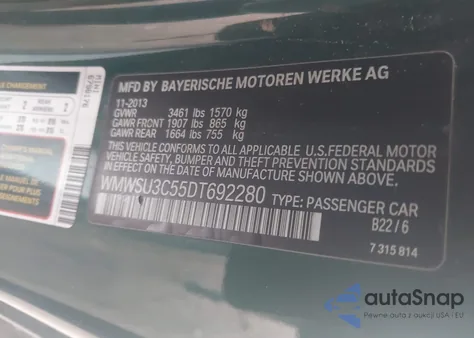 2013 Mini Hardtop Cooper из США, поврежденный, VIN WMWSU3C55DT692280